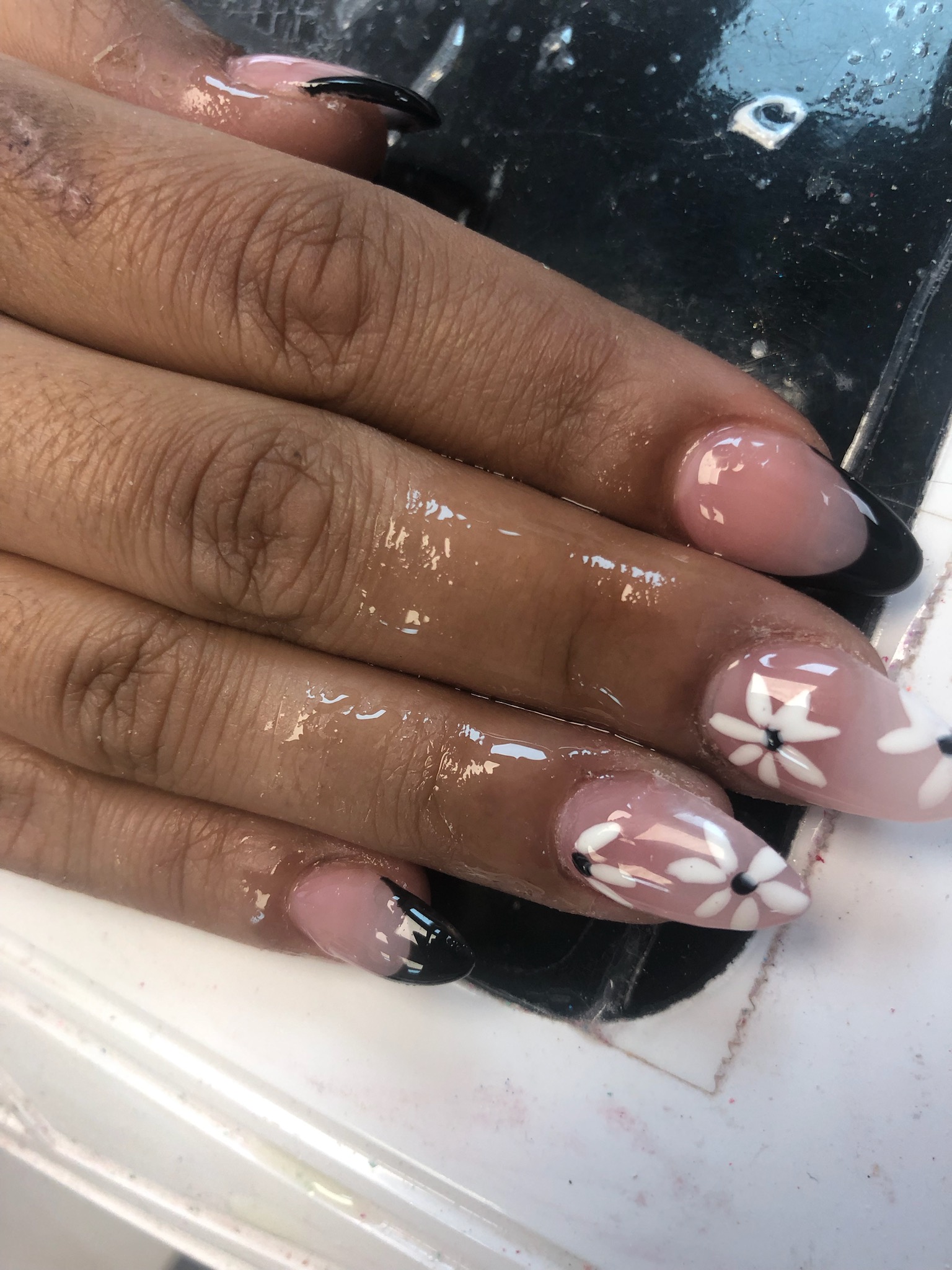 Puerto Rican flag themed stiletto nail art