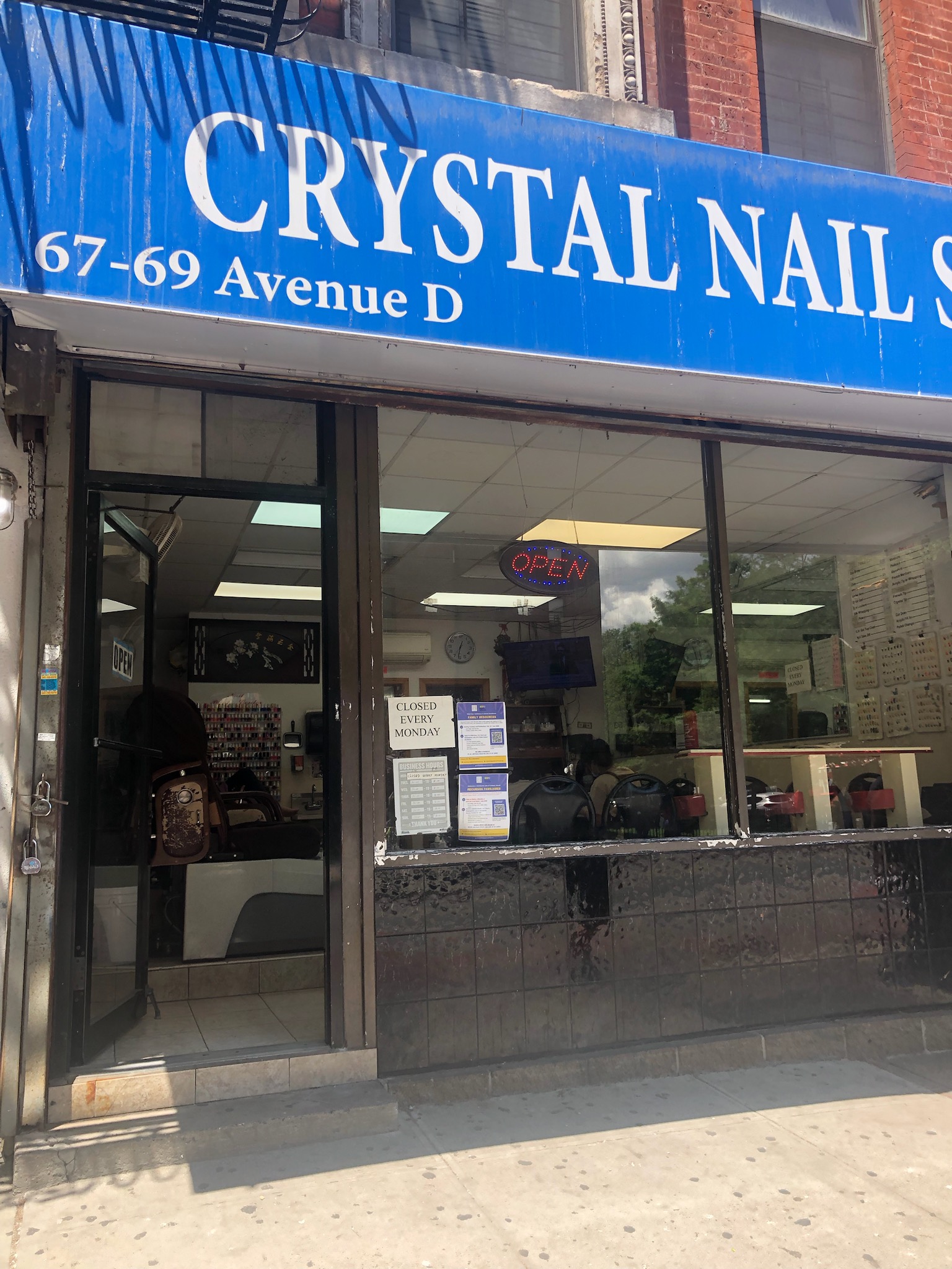 Crystal Nail Salon storefront on Avenue D, New York